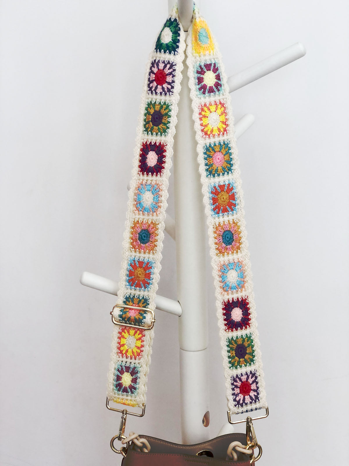 Crochet Flower Purse Straps Replacement Crossbody for Handbags Women Guitar Strap 2 inch Wide Adjustable Bag Strap White