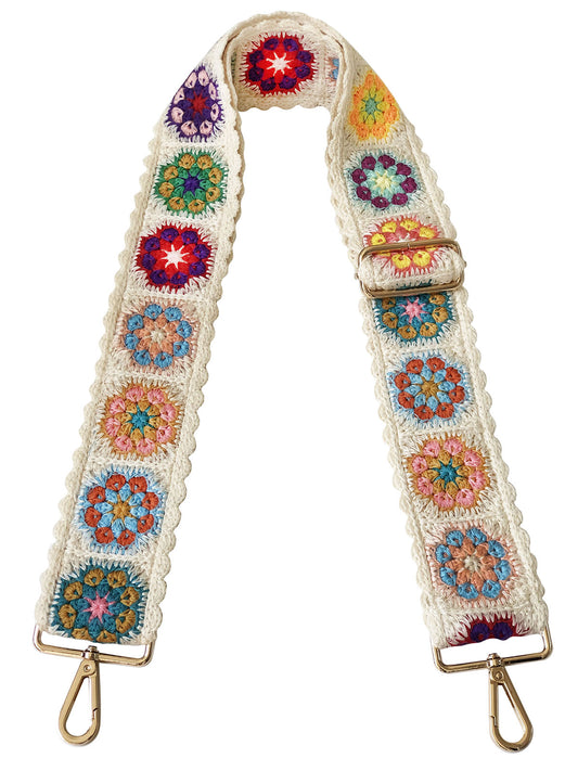 TCOMVEZ Purse Straps Replacement Crossbody for Handbags Crochet Flower Women Adjustable Bag Strap 2 inch Wide