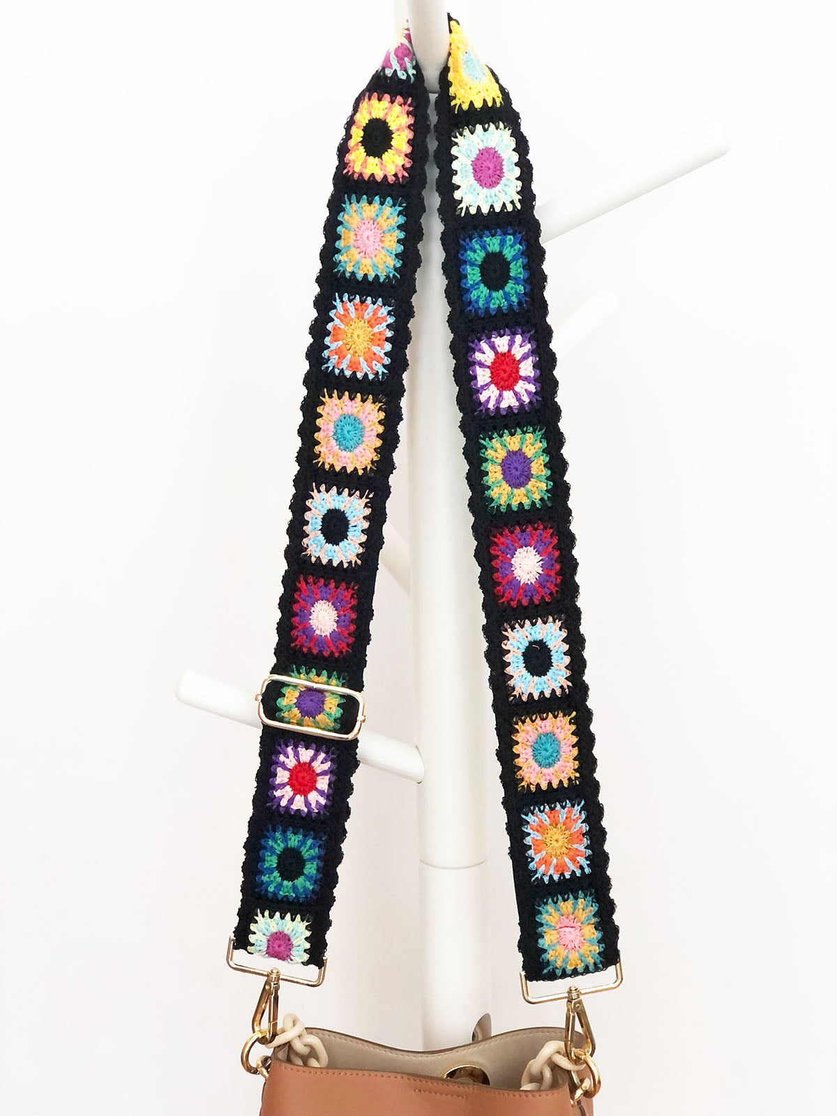 Crochet Flower Purse Straps Replacement Crossbody for Handbags Women Guitar Strap 2 inch Wide Adjustable Bag Strap (Black)