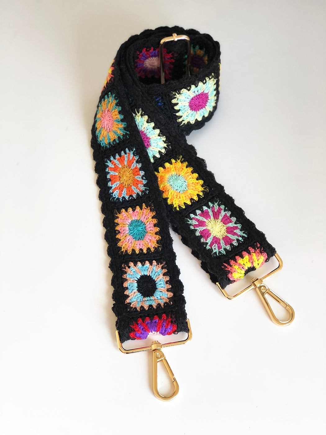Crochet Flower Purse Straps Replacement Crossbody for Handbags Women Guitar Strap 2 inch Wide Adjustable Bag Strap (Black)